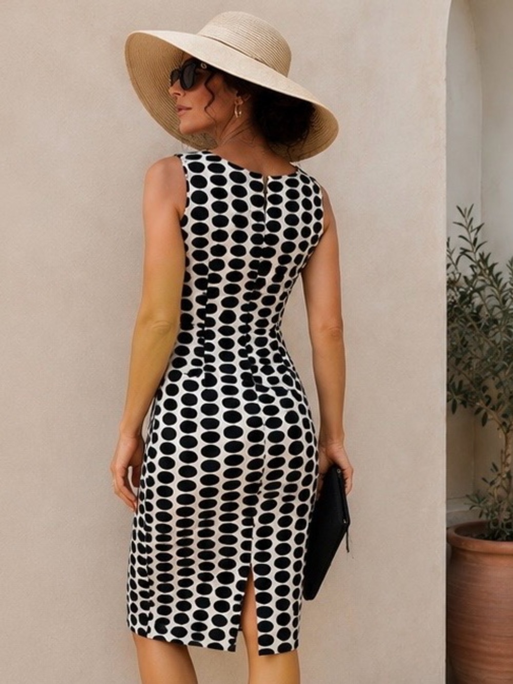 Adrianna Papell Black White Polka Dot Midi Sheath Dress 8 - Picture 7 of 10